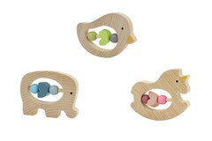 WOODEN ANIMAL RATTLE SET OF 3