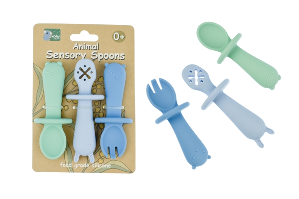 SILICONE ANIMAL SENSORY SPOONS-BLUE GREEN