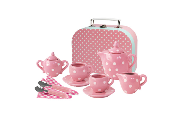 PINK POLKA DOT PORCELAIN TEA SET 13PCS