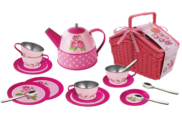 ROSE TIN TEA SET IN PICNIC BASKET 18PCS